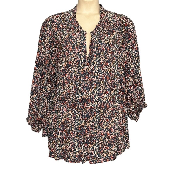 MASON & BELLE Womens Top 3X Blue Floral Peasant Tunic Classic Casual Cottage - Picture 2 of 12